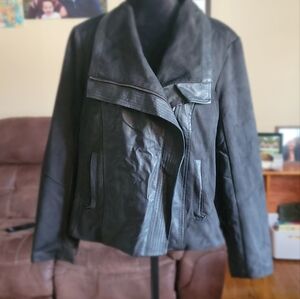 Christopher & Banks Faux Suede Faux Leather Asymmetrical Biker Moto Jacket